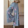 imagechouyatou Womens Boho Wide Leg Floral Denim Pants Pleated Elastic Waist Drawstring Palazzo JeansLight Blue