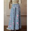 imagechouyatou Womens Boho Wide Leg Floral Denim Pants Pleated Elastic Waist Drawstring Palazzo JeansLight Blue