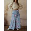 imagechouyatou Womens Boho Wide Leg Floral Denim Pants Pleated Elastic Waist Drawstring Palazzo JeansLight Blue