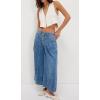imagechouyatou Womens Boyfriend Baggy Jeans Flare Wide Leg Denim Pants Elastic Waist Button Pleated Culotte JeansDark Blue