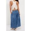 imagechouyatou Womens Boyfriend Baggy Jeans Flare Wide Leg Denim Pants Elastic Waist Button Pleated Culotte JeansDark Blue