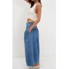 imagechouyatou Womens Boyfriend Baggy Jeans Flare Wide Leg Denim Pants Elastic Waist Button Pleated Culotte JeansDark Blue