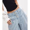 imagechouyatou Womens Boyfriend Baggy Jeans Flare Wide Leg Denim Pants Elastic Waist Button Pleated Culotte JeansLight Blue