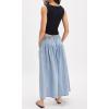imagechouyatou Womens Boyfriend Baggy Jeans Flare Wide Leg Denim Pants Elastic Waist Button Pleated Culotte JeansLight Blue