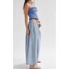 imagechouyatou Womens Boyfriend Baggy Jeans Flare Wide Leg Denim Pants Elastic Waist Button Pleated Culotte JeansLight Blue