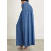 imagechouyatou Womens Boyfriend Flare Wide Leg Denim Pants Baggy High Waist Pleated Ruffle Culotte JeansBlue