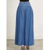 imagechouyatou Womens Boyfriend Flare Wide Leg Denim Pants Baggy High Waist Pleated Ruffle Culotte JeansBlue