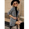 imagechouyatou Womens Business Casual Plaid Sweater Cardigan Open Front Notched Lapel Knit Blazer Jacket CoatDark Grey