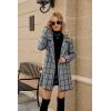 imagechouyatou Womens Business Casual Plaid Sweater Cardigan Open Front Notched Lapel Knit Blazer Jacket CoatDark Grey