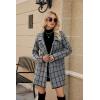 imagechouyatou Womens Business Casual Plaid Sweater Cardigan Open Front Notched Lapel Knit Blazer Jacket CoatDark Grey