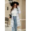 imagechouyatou Womens Business Casual Plaid Sweater Cardigan Open Front Notched Lapel Knit Blazer Jacket CoatGrey