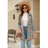imagechouyatou Womens Business Casual Plaid Sweater Cardigan Open Front Notched Lapel Knit Blazer Jacket CoatRed Green