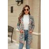 imagechouyatou Womens Business Casual Plaid Sweater Cardigan Open Front Notched Lapel Knit Blazer Jacket CoatRed Green