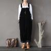 imagechouyatou Womens Cargo Corduroy Harem Overall Pants Wide Leg Adjustable Strap Bib Jumpsuit with PocketsBlack