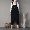 imagechouyatou Womens Cargo Corduroy Harem Overall Pants Wide Leg Adjustable Strap Bib Jumpsuit with PocketsBlack