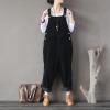 imagechouyatou Womens Cargo Corduroy Harem Overall Pants Wide Leg Adjustable Strap Bib Jumpsuit with PocketsBlack