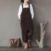 imagechouyatou Womens Cargo Corduroy Harem Overall Pants Wide Leg Adjustable Strap Bib Jumpsuit with PocketsBrown