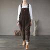 imagechouyatou Womens Cargo Corduroy Harem Overall Pants Wide Leg Adjustable Strap Bib Jumpsuit with PocketsBrown
