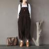 imagechouyatou Womens Cargo Corduroy Harem Overall Pants Wide Leg Adjustable Strap Bib Jumpsuit with PocketsBrown