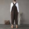imagechouyatou Womens Cargo Corduroy Harem Overall Pants Wide Leg Adjustable Strap Bib Jumpsuit with PocketsBrown