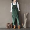 imagechouyatou Womens Cargo Corduroy Harem Overall Pants Wide Leg Adjustable Strap Bib Jumpsuit with PocketsGreen