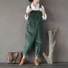 imagechouyatou Womens Cargo Corduroy Harem Overall Pants Wide Leg Adjustable Strap Bib Jumpsuit with PocketsGreen