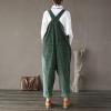 imagechouyatou Womens Cargo Corduroy Harem Overall Pants Wide Leg Adjustable Strap Bib Jumpsuit with PocketsGreen
