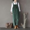 imagechouyatou Womens Cargo Corduroy Harem Overall Pants Wide Leg Adjustable Strap Bib Jumpsuit with PocketsGreen
