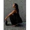 imagechouyatou Womens Casual 2 Piece Outfits Peplum Ruffle Tank Top Wide Leg Long Palazzo Pants Matching SetBlack