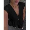 imagechouyatou Womens Casual 2 Piece Outfits Peplum Ruffle Tank Top Wide Leg Long Palazzo Pants Matching SetBlack