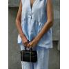 imagechouyatou Womens Casual 2 Piece Outfits Peplum Ruffle Tank Top Wide Leg Long Palazzo Pants Matching SetLight Blue