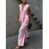 imagechouyatou Womens Casual 2 Piece Outfits Peplum Ruffle Tank Top Wide Leg Long Palazzo Pants Matching SetPink
