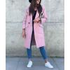 imagechouyatou Womens Casual Double Breasted Long Wool Coat Notched Lapel Office Work Wool Blend Trench Pea CoatPink