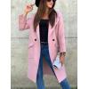 imagechouyatou Womens Casual Double Breasted Long Wool Coat Notched Lapel Office Work Wool Blend Trench Pea CoatPink