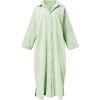 imagechouyatou Womens Casual Long Sleeve Button Down Loose Striped Cotton Maxi Shirt DressGreen