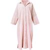 imagechouyatou Womens Casual Long Sleeve Button Down Loose Striped Cotton Maxi Shirt DressOrange Pink