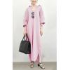 imagechouyatou Womens Casual Long Sleeve Button Down Loose Striped Cotton Maxi Shirt DressPink
