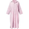 imagechouyatou Womens Casual Long Sleeve Button Down Loose Striped Cotton Maxi Shirt DressPink