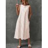 imagechouyatou Womens Casual Loose Vertical Striped Dress Crew Neck Sleeveless Midi Long Tank Dress with PocketsKhaki