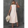 imagechouyatou Womens Casual Loose Vertical Striped Dress Crew Neck Sleeveless Midi Long Tank Dress with PocketsKhaki