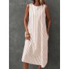 imagechouyatou Womens Casual Loose Vertical Striped Dress Crew Neck Sleeveless Midi Long Tank Dress with PocketsKhaki