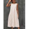 imagechouyatou Womens Casual Loose Vertical Striped Dress Crew Neck Sleeveless Midi Long Tank Dress with PocketsKhaki