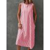imagechouyatou Womens Casual Loose Vertical Striped Dress Crew Neck Sleeveless Midi Long Tank Dress with PocketsRed