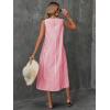 imagechouyatou Womens Casual Loose Vertical Striped Dress Crew Neck Sleeveless Midi Long Tank Dress with PocketsRed