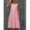imagechouyatou Womens Casual Loose Vertical Striped Dress Crew Neck Sleeveless Midi Long Tank Dress with PocketsRed