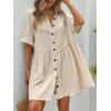 imagechouyatou Womens Casual Short Sleeve Button Down Mini Shirt Dress Cotton Babydoll Tunic Loose Beach DressApricot