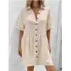 imagechouyatou Womens Casual Short Sleeve Button Down Mini Shirt Dress Cotton Babydoll Tunic Loose Beach DressApricot