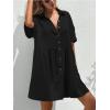 imagechouyatou Womens Casual Short Sleeve Button Down Mini Shirt Dress Cotton Babydoll Tunic Loose Beach DressBlack