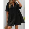 imagechouyatou Womens Casual Short Sleeve Button Down Mini Shirt Dress Cotton Babydoll Tunic Loose Beach DressBlack
