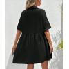 imagechouyatou Womens Casual Short Sleeve Button Down Mini Shirt Dress Cotton Babydoll Tunic Loose Beach DressBlack